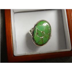 RING - HAND CRAFTED CUSTOM DESIGNED SOLITAIRE - GREEN TURQUISE SET IN STERLING SILVER - RETAIL~$275