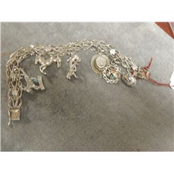 STERLING SILVER CHARM BRACELET & 6 CHARMS – USED - SOME OF THE CHARMS ARE STERLING
