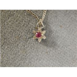 NECKLACE - 14 KT WHITE GOLD - RUBY & DIAMOND PENDANT W/ CHAIN  INCLUDES 18" 14K WHITE GOLD CHAIN - P