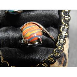 RING SOLD ON CHOICE - STRIPED TURQUOISE GEMSTONE UNIQUE - MOSTLY ORANGE