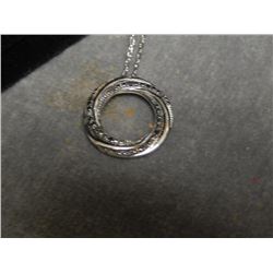 NECKLACE - BLACK DIAMOND-SET ETERNITY CIRCLE STYLE PENDANT - WITH CHAIN - STERLING SILVER SETTING