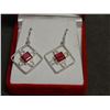 Image 1 : EARRINGS - NEW .925 SILVER - PRINCESS CUT RUBY'S - FRENCH HOOKS