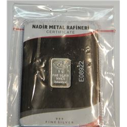 BULLION - .999 FINE SILVER TURKISH MINT BAR - 5 GRAMS - SEALED AND CERTIFIED -
