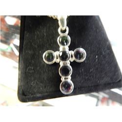 COSTOM MADE MYSTIC TOPAZ CROSS PENDANT SET IN32.5 STERLING SILVER ON SILVER CHAIN - RETAIL APPROX. $