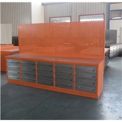 NEW!!! - 10FT - 20 DRAWER HEAVY DUTY WORK BENCH ORANGE - WITH HANGING WALL c/w 40'' high hanging wal