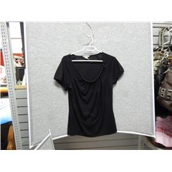 LADIES TOP - USED - NYGARD - BLACK WITH S/S BEADS ON NECKLINE - SIZE MEDIUM