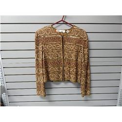 Scala 100% Silk Tan beaded Evening Jacket