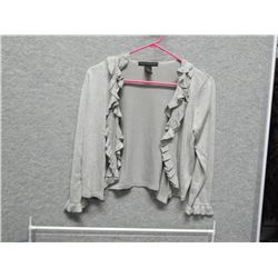 JACKET - KNITTED - SILVER - SHORT WITH BOW AND RUFFLS - SZ MED