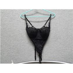 LADIES BUSTIER - USED - VICTORIA SECRET - BLACK - VERY HEAVY BEADING - SIZE 34D