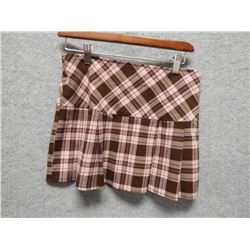LADIES SKIRT - USED - LESS USA - PINK AND BROWN - VERY SHORT AND PLEATED - SIZE MEDIUM