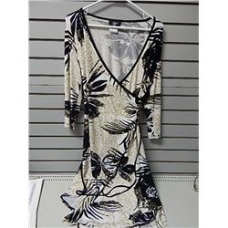 Sm Libra Faux Wrap style  dress white & patterned
