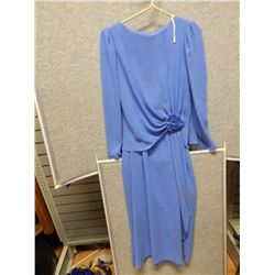 LADIES DRESS - NEW - MISS ELLIOLLE - BLUE - COLORED STRIPES - CREPE LINED FLOWER AT WAIST - SIZE 10