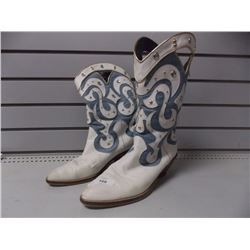 Ladies white leather with denim cowboy boots