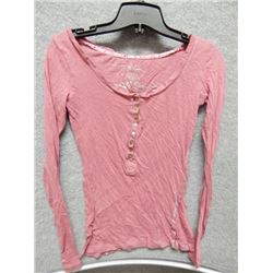 SHIRT WOMANS - OLD NAVY - PINK LONG SLEEVE BUTTON UP TOP - SIZE XS