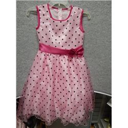 DRESS CHILDREN - KID FASHION - PINK WITH BLACK POKA DOTS (VERY THIN FABRIC, ALMOST SEE THROUGH) - SI