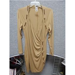 DRESS WOMANS - CACHE - BROWN WITH STRAPS THREW DESIGN - SIZE L