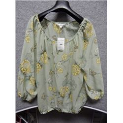 SHIRT WOMANS - REFLECTIONS - GREEN FLOWER PATTERN WITH ELASTIC WAIST NECK AND ARMS - SIZE L