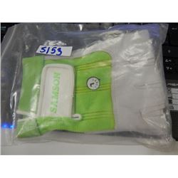 GLOVES - PAIR OF SAMSON GLOVES - GREEN AND WHITE - LARGE