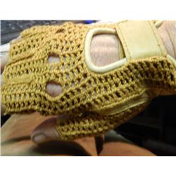 LEATHER & KNITTED FINGERLESS GLOVES - MEDIUM - 1PR GOLD