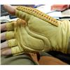 Image 2 : LEATHER & KNITTED FINGERLESS GLOVES - MEDIUM - 1PR GOLD