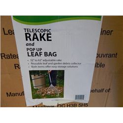 LEAF RAKE AND POP UP CONTAINER - UNASSEMBLED IN BOX - AS-IS