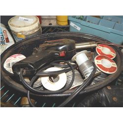 BIN OF SOLDERING GUN & SOLDER