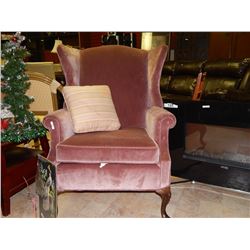 PINK UPHOLSTERED WING BACK ARM CHAIRS – AS-IS