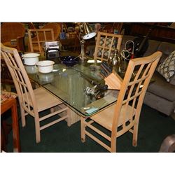 DINING TABLE WITH FOUR CHAIRS - GLASS TOP WITH FAUX MARBLE BASE