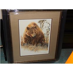 FRAMED LIMITED EDITION PRINT - GRIZZLY IN THE CHOKECHERRIES - AMY BRACKENBURY - GALLERY PRICE ~$675