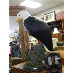 HAND CRAFTED -WOOD CARVED -FOLK ART STATUE - EAGLE ON BOX - 32" H