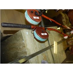 HAND CRAFTED -WOOD CARVED -FOLK ART - ROD & REEL - 32"