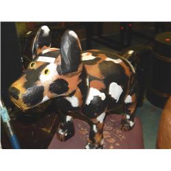 HAND CRAFTED -WOOD CARVED -FOLK ART STATUE - DOG - PATCHES - 16"H 23" L