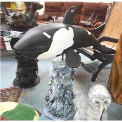 HAND CRAFTED -WOOD CARVED -FOLK ART STATUE - WHALE - 35"H X 36" L