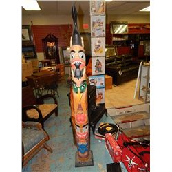 UNIQUELY HAND CARVED WOOD TOTEM POLE - 6 ' TALL