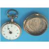 Image 1 : A George III small gilt copper pair case pocket watch with enamelled Roman dial and verge movemen...