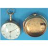 Image 1 : A George III gold pair case pocket watch with enamelled Roman dial and cylinder movement with dia...