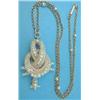 Image 1 : A gold necklet, set 6 pearls at intervals and with attached mother of pearl and seed pearl pendan...