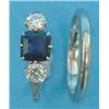 Image 1 : An 18ct white gold and platinum 3-stone sapphire and diamond ring, the claw-set square sapphire f...