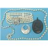 Image 1 : A single row graduated cultured pearl necklace, a 4-row uniform cultured pearl bracelet with past...