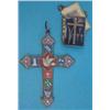 Image 1 : A late 19th century Florentine silver gilt micro mosaic pendant cross, worked symbols of the Resu...