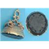Image 1 : A Victorian gold fob seal with scrolled mount and intaglio carved crest to the black glass seal...