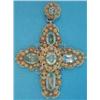 Image 1 : A 19th century gold cannetille work cruciform pendant, set 5 oval aquamarines, the matching loop...