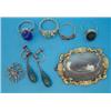 Image 1 : A Victorian banded grey agate oval brooch, in engraved gilt metal scrolled frame, a gold intaglio...