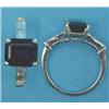 Image 1 : A white metal solitaire sapphire ring, the claw set rectangular cut sapphire between tapered shou...