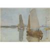 Image 1 : Bertram Priestman (1868-1951)Watercolour,"Holland", sail barges on a canal,Inscribed verso,7 x 9....