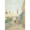 Image 1 : Miss N Casey (Exh.1915)Watercolour,Flowers beside cottages,Signed and dated 1903,14.5 x 10.25 ins...
