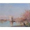 Image 1 : John Varley Jnr (?-1899)Oil on wooden panel,Japanese riverscape with figure and boats,Signed and...