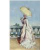 Image 1 : John Strickland Goodall (1908-1996)Watercolour,"Blanche"; lady on a terrace,Signed,7.5 x 5 ins....