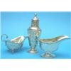 Image 1 : Two George V silver sauceboats and a caster....
