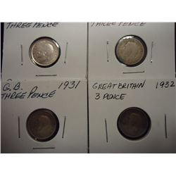 1920,22,31 & 32 GREAT BRITAIN SILVER 3 PENCE